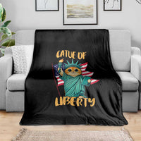Cat Statue Of Liberty Throw Blanket Patriotic American Flag - Wonder Print Shop