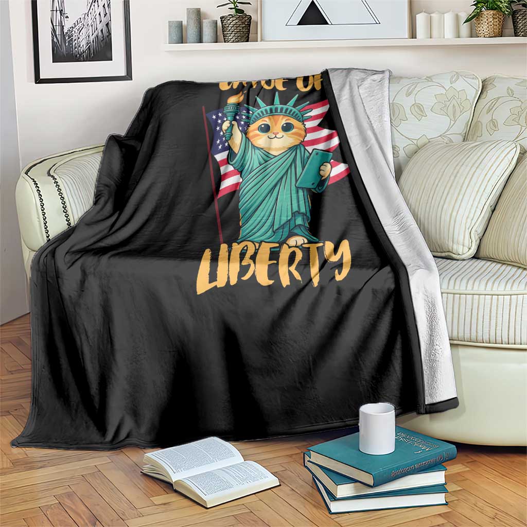 Cat Statue Of Liberty Throw Blanket Patriotic American Flag - Wonder Print Shop
