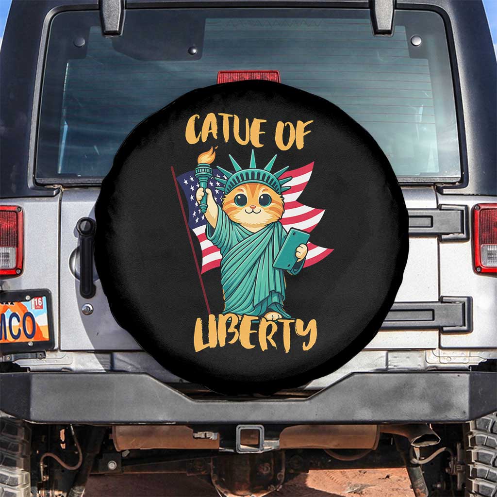 Cat Statue Of Liberty Spare Tire Cover Patriotic American Flag - Wonder Print Shop