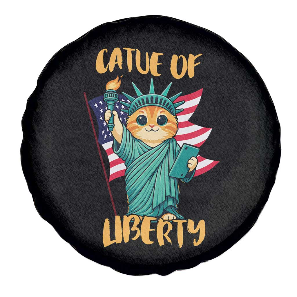 Cat Statue Of Liberty Spare Tire Cover Patriotic American Flag - Wonder Print Shop
