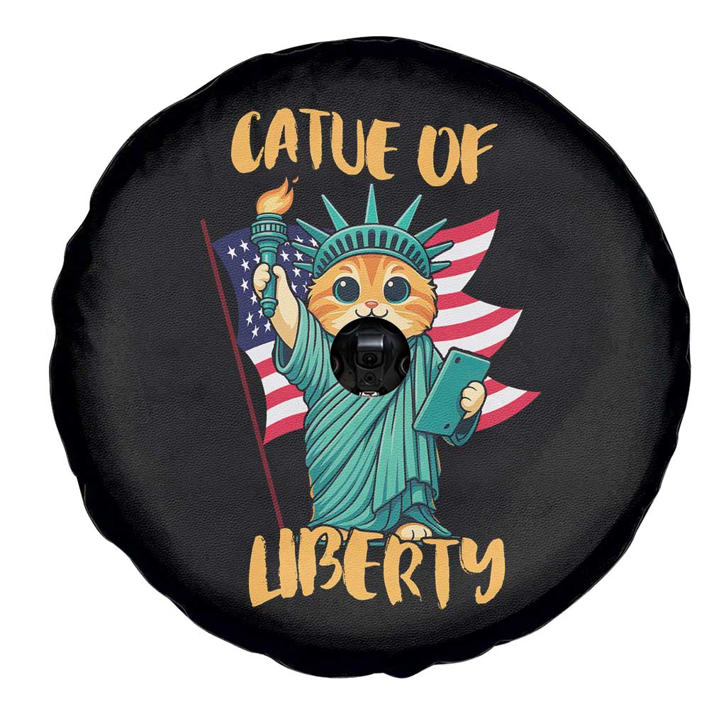 Cat Statue Of Liberty Spare Tire Cover Patriotic American Flag - Wonder Print Shop