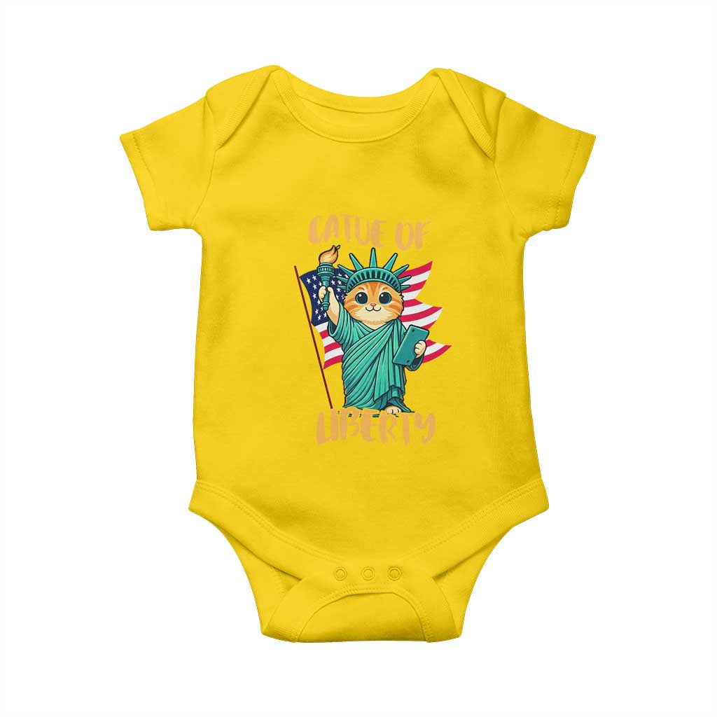 Cat Statue Of Liberty Baby Onesie Patriotic American Flag - Wonder Print Shop