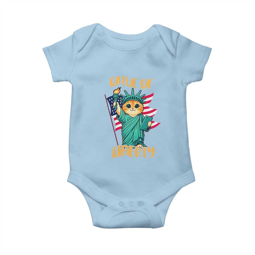 Cat Statue Of Liberty Baby Onesie Patriotic American Flag - Wonder Print Shop