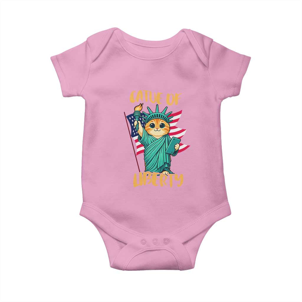 Cat Statue Of Liberty Baby Onesie Patriotic American Flag - Wonder Print Shop