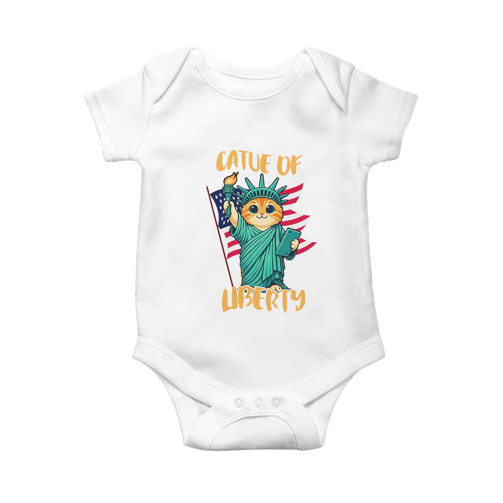 Cat Statue Of Liberty Baby Onesie Patriotic American Flag - Wonder Print Shop