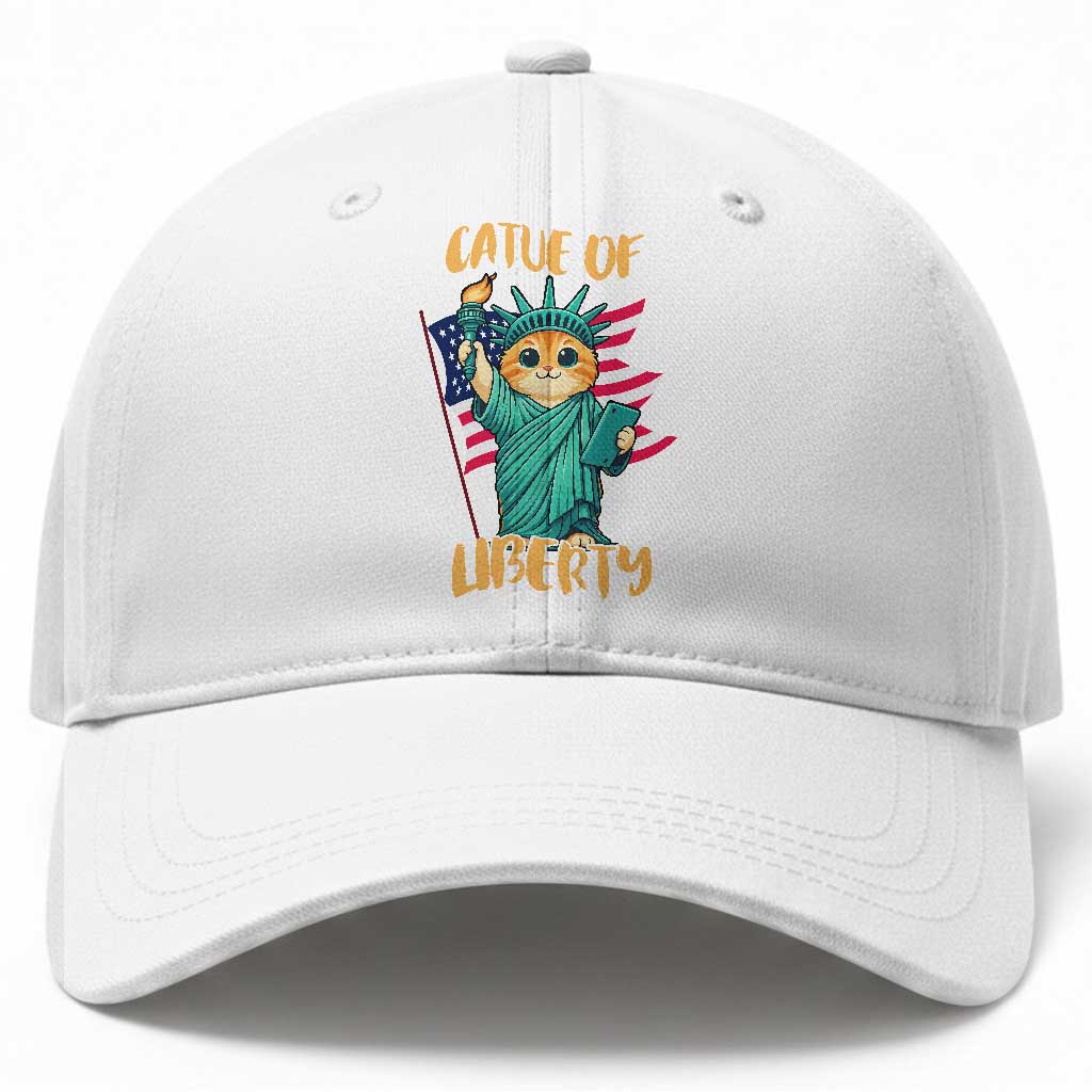 Cat Statue Of Liberty Baseball Cap Patriotic American Flag