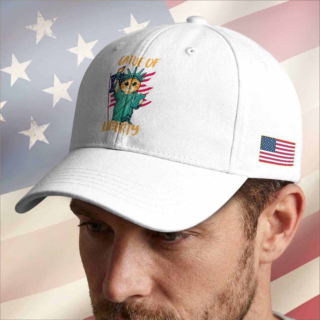 Cat Statue Of Liberty Baseball Cap Patriotic American Flag