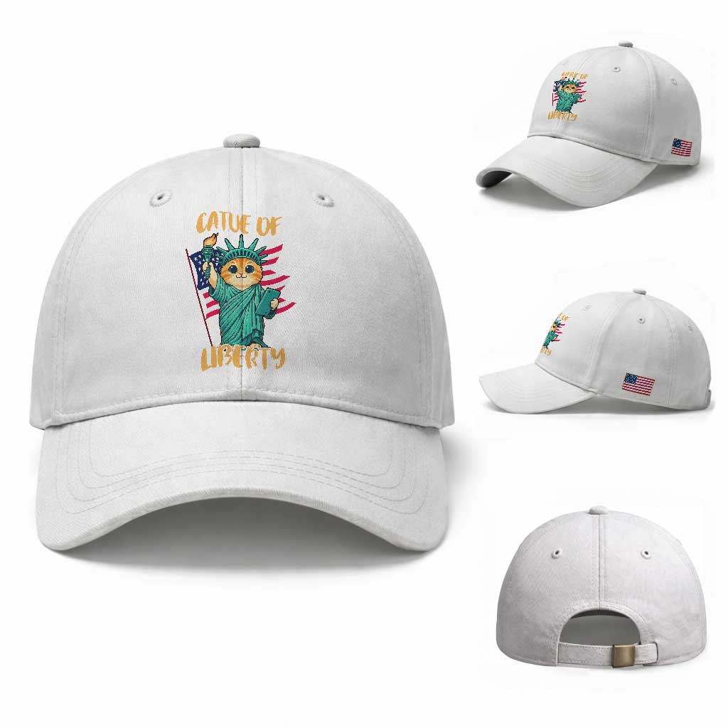 Cat Statue Of Liberty Baseball Cap Patriotic American Flag