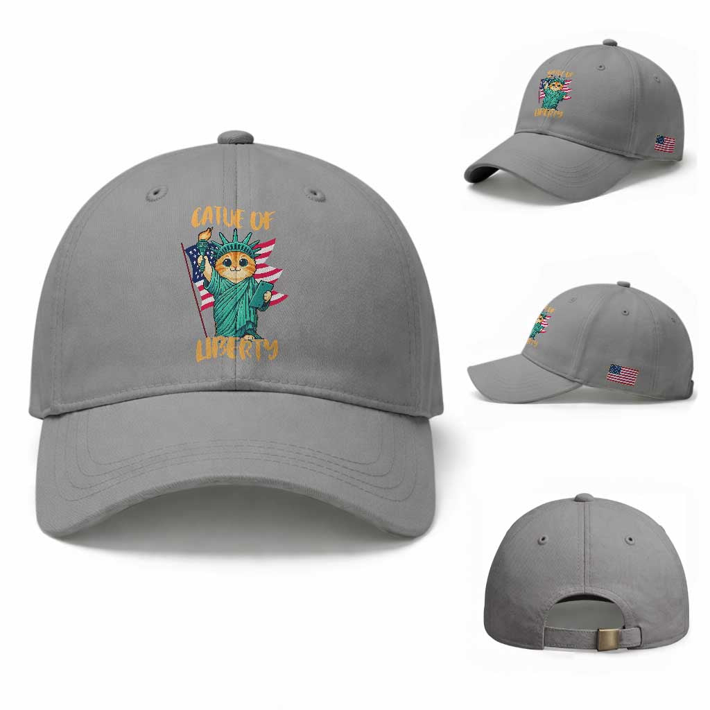 Cat Statue Of Liberty Baseball Cap Patriotic American Flag