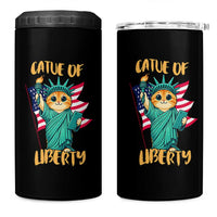 Cat Statue Of Liberty 4 in 1 Can Cooler Tumbler Patriotic American Flag