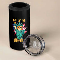Cat Statue Of Liberty 4 in 1 Can Cooler Tumbler Patriotic American Flag