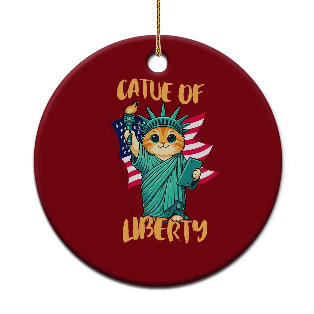 Cat Statue Of Liberty Ceramic Ornament Patriotic American Flag - Wonder Print Shop