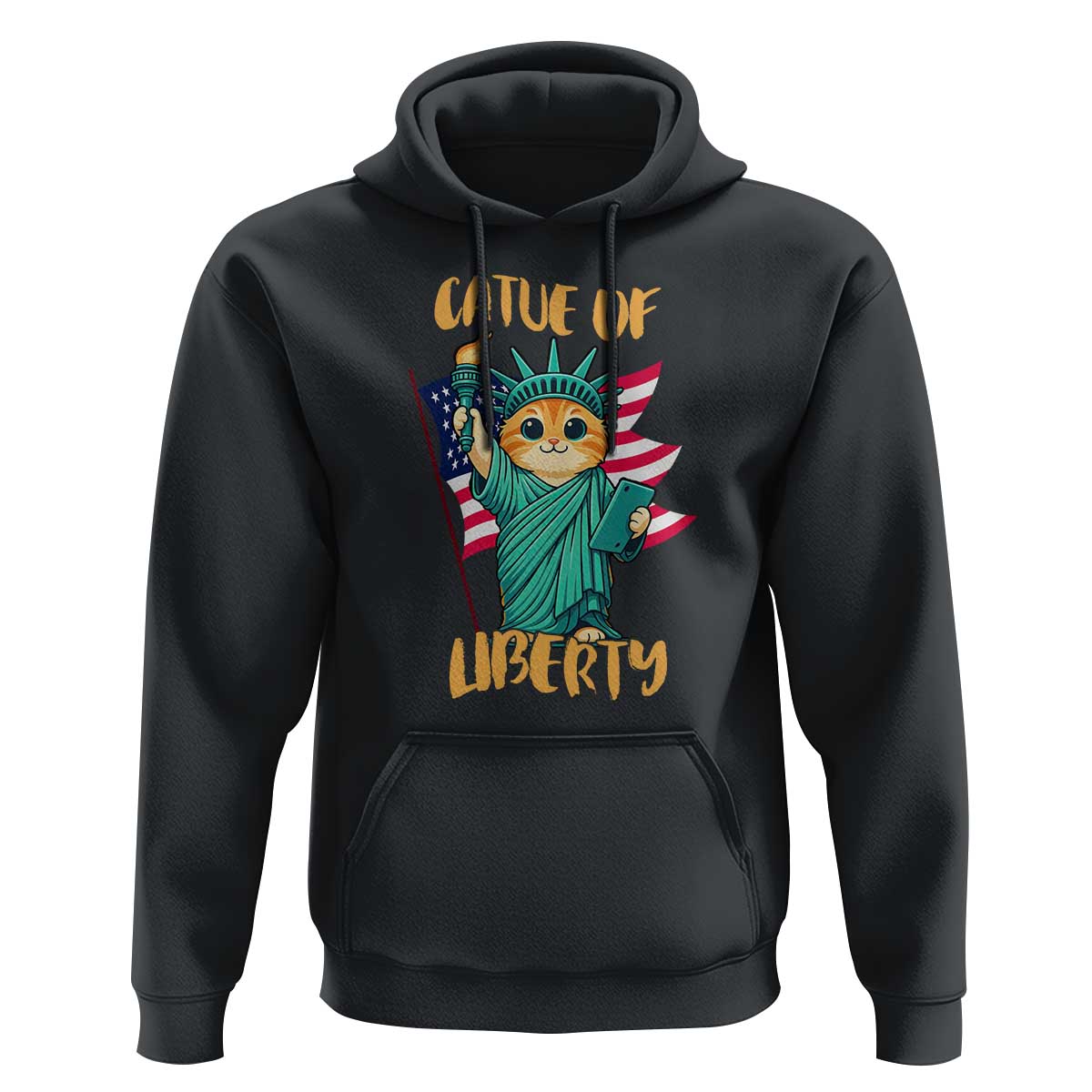 Cat Statue Of Liberty Hoodie Patriotic American Flag - Wonder Print Shop