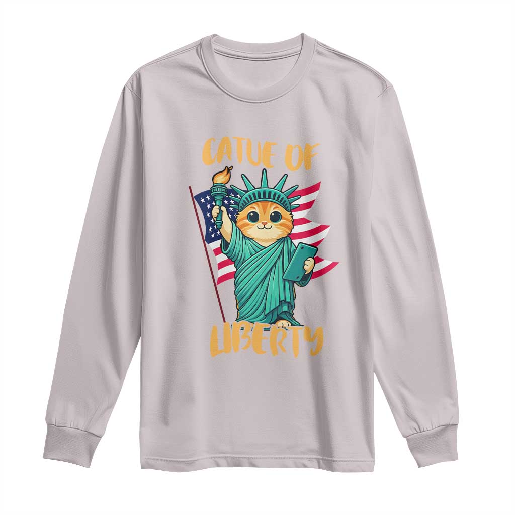 Cat Statue Of Liberty Long Sleeve Shirt Patriotic American Flag - Wonder Print Shop