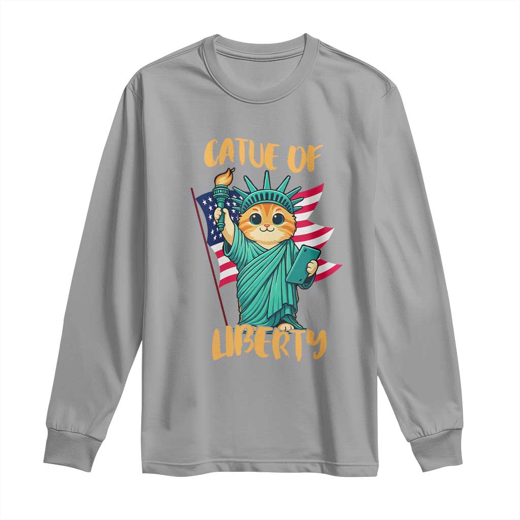 Cat Statue Of Liberty Long Sleeve Shirt Patriotic American Flag - Wonder Print Shop
