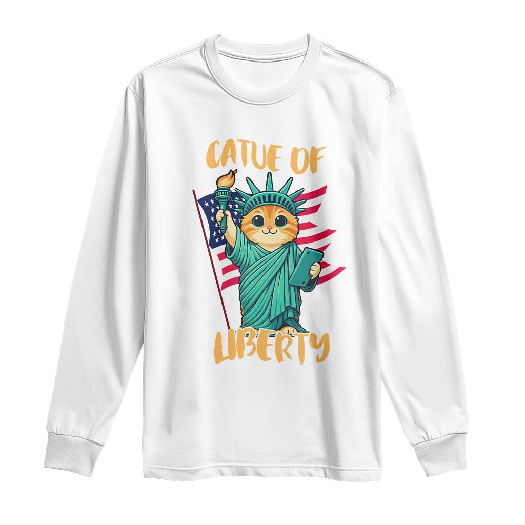 Cat Statue Of Liberty Long Sleeve Shirt Patriotic American Flag - Wonder Print Shop