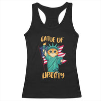 Cat Statue Of Liberty Racerback Tank Top Patriotic American Flag - Wonder Print Shop