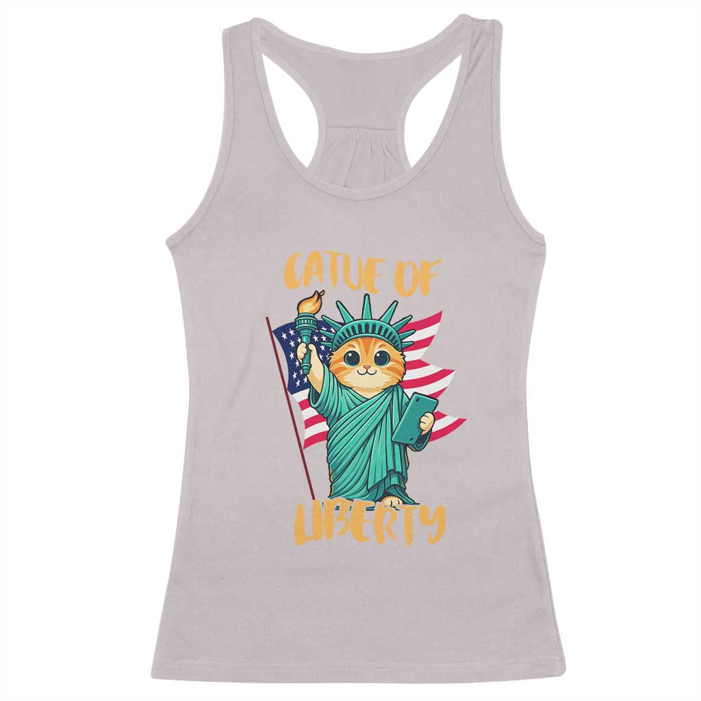 Cat Statue Of Liberty Racerback Tank Top Patriotic American Flag - Wonder Print Shop