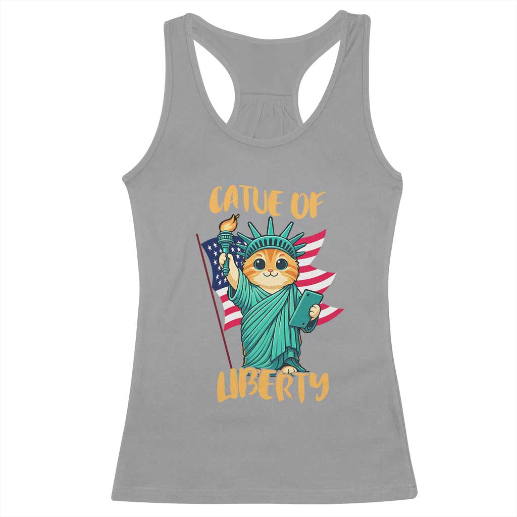 Cat Statue Of Liberty Racerback Tank Top Patriotic American Flag - Wonder Print Shop