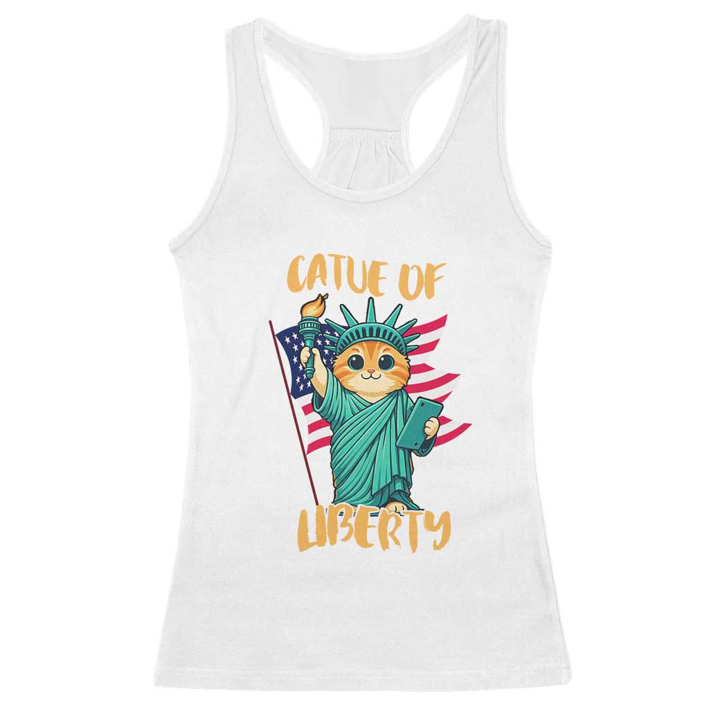 Cat Statue Of Liberty Racerback Tank Top Patriotic American Flag - Wonder Print Shop