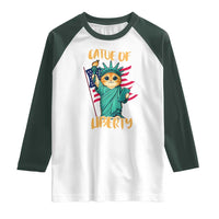 Cat Statue Of Liberty Raglan Shirt Patriotic American Flag - Wonder Print Shop