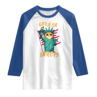 Cat Statue Of Liberty Raglan Shirt Patriotic American Flag - Wonder Print Shop