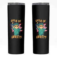 Cat Statue Of Liberty Skinny Tumbler Patriotic American Flag