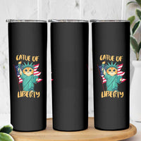 Cat Statue Of Liberty Skinny Tumbler Patriotic American Flag