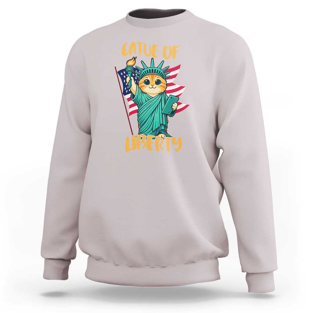 Cat Statue Of Liberty Sweatshirt Patriotic American Flag - Wonder Print Shop
