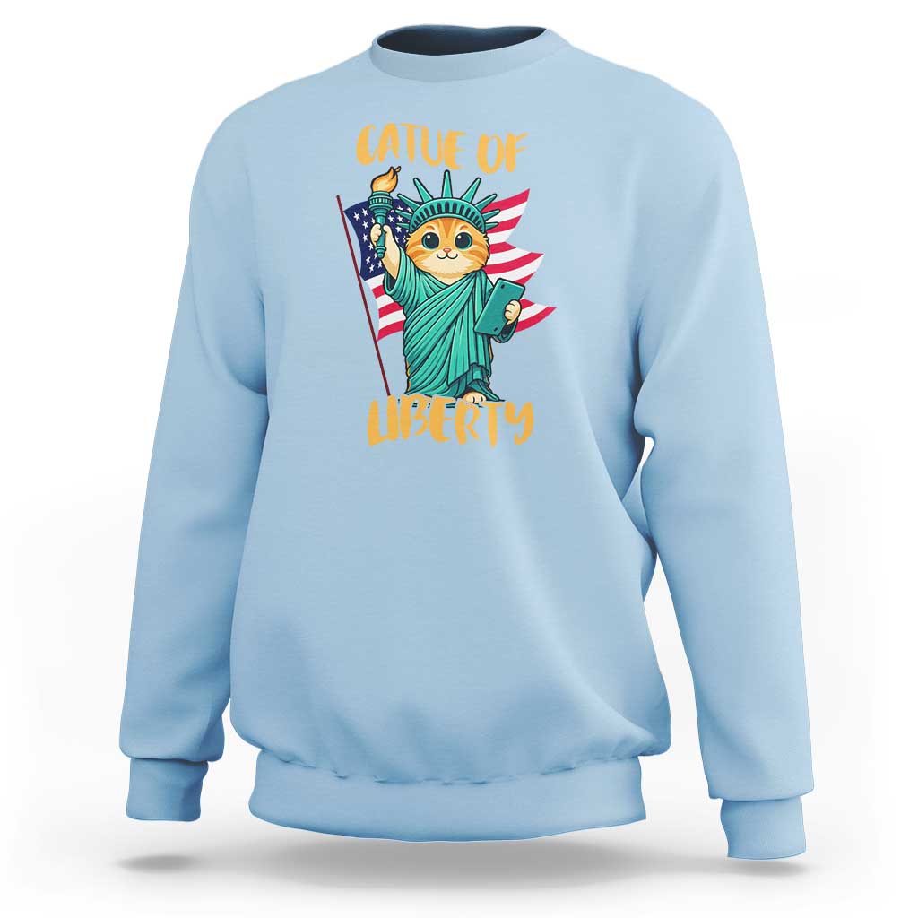 Cat Statue Of Liberty Sweatshirt Patriotic American Flag - Wonder Print Shop