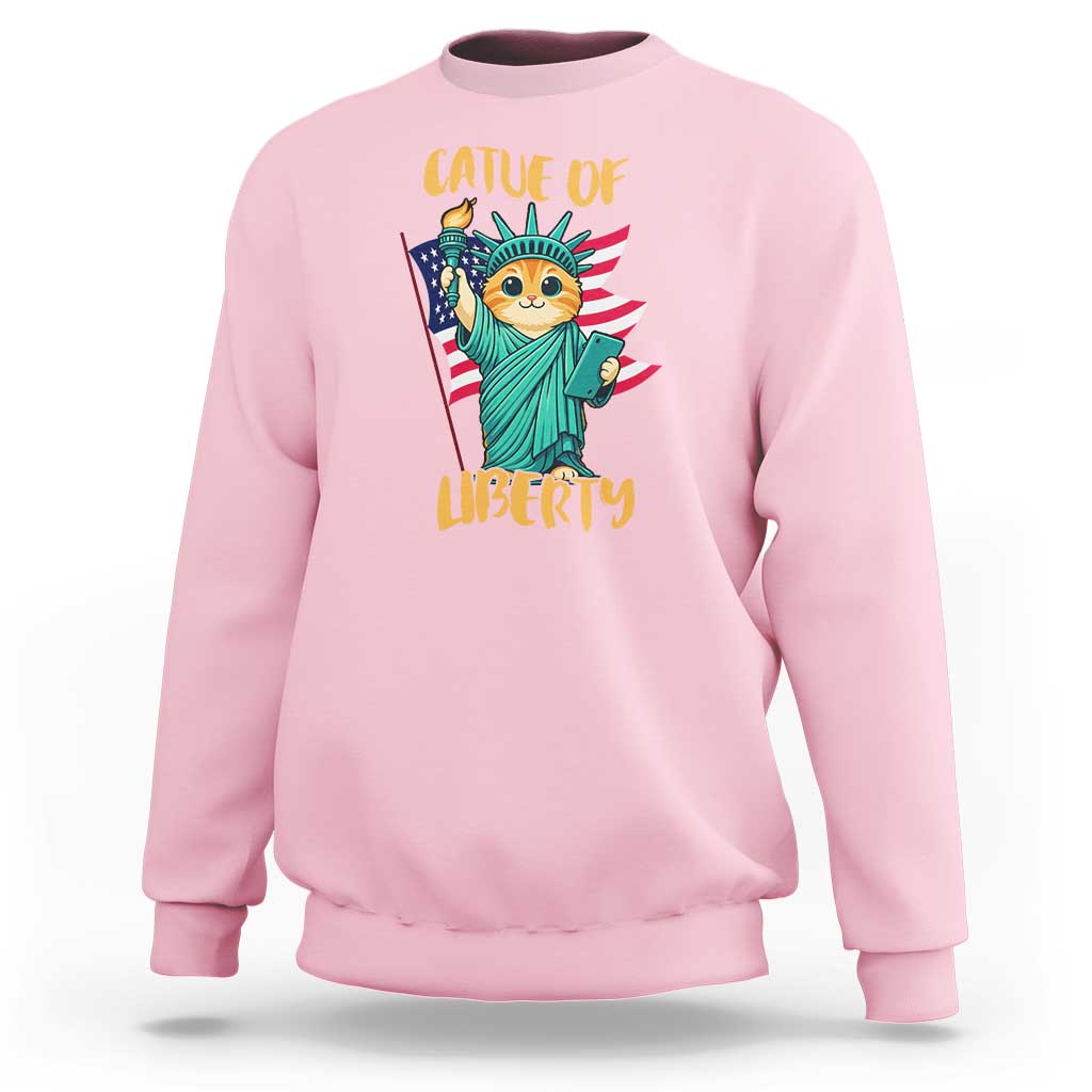 Cat Statue Of Liberty Sweatshirt Patriotic American Flag - Wonder Print Shop