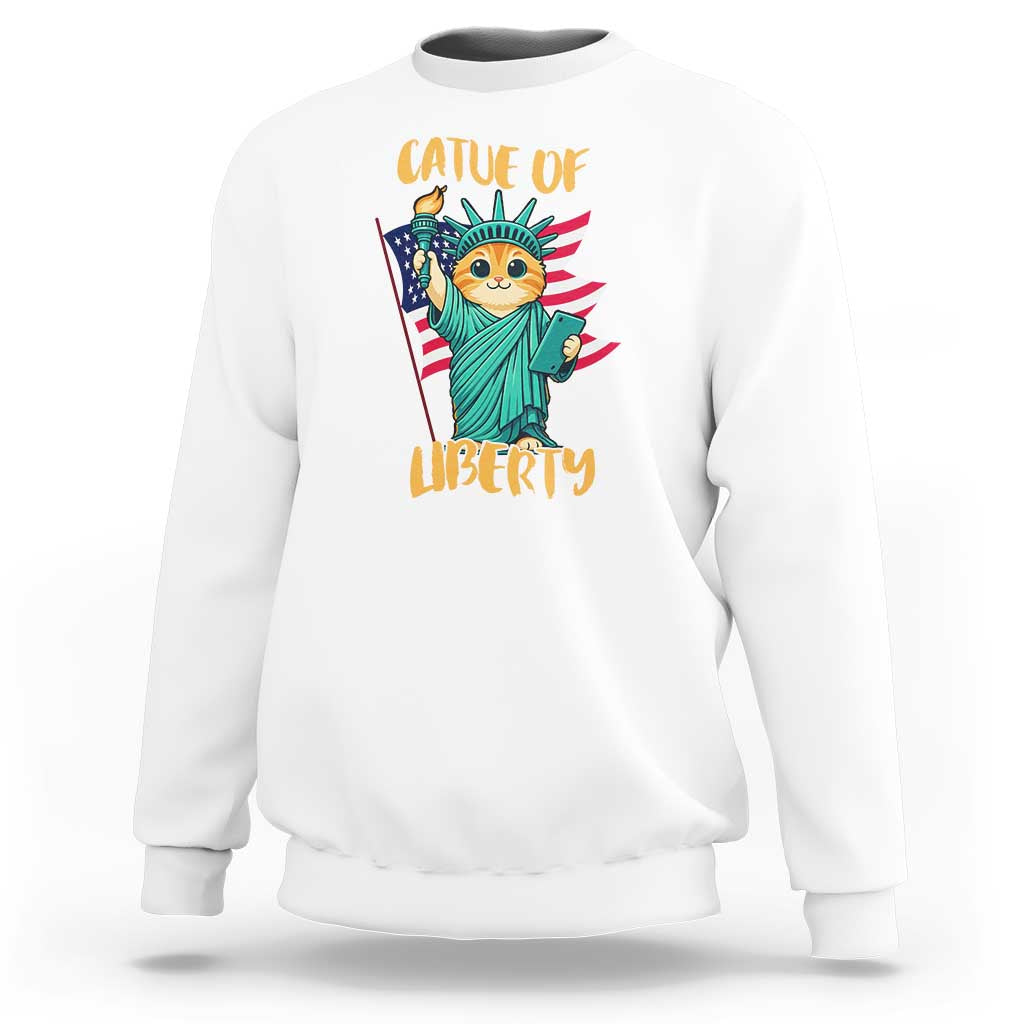 Cat Statue Of Liberty Sweatshirt Patriotic American Flag - Wonder Print Shop