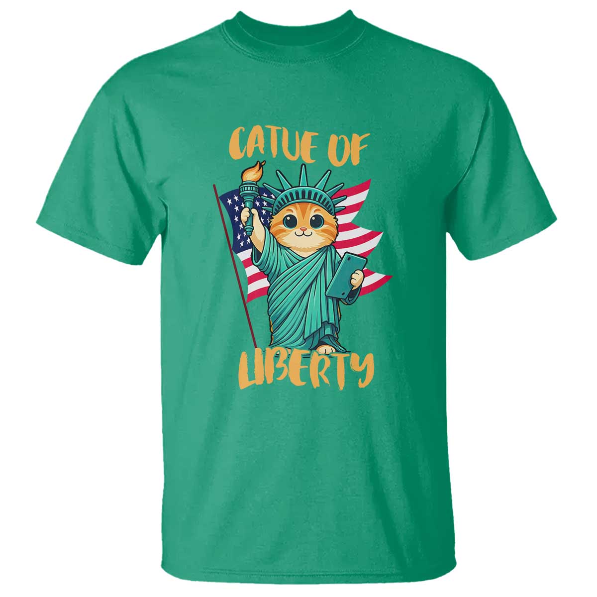 Cat Statue Of Liberty T Shirt Patriotic American Flag - Wonder Print Shop