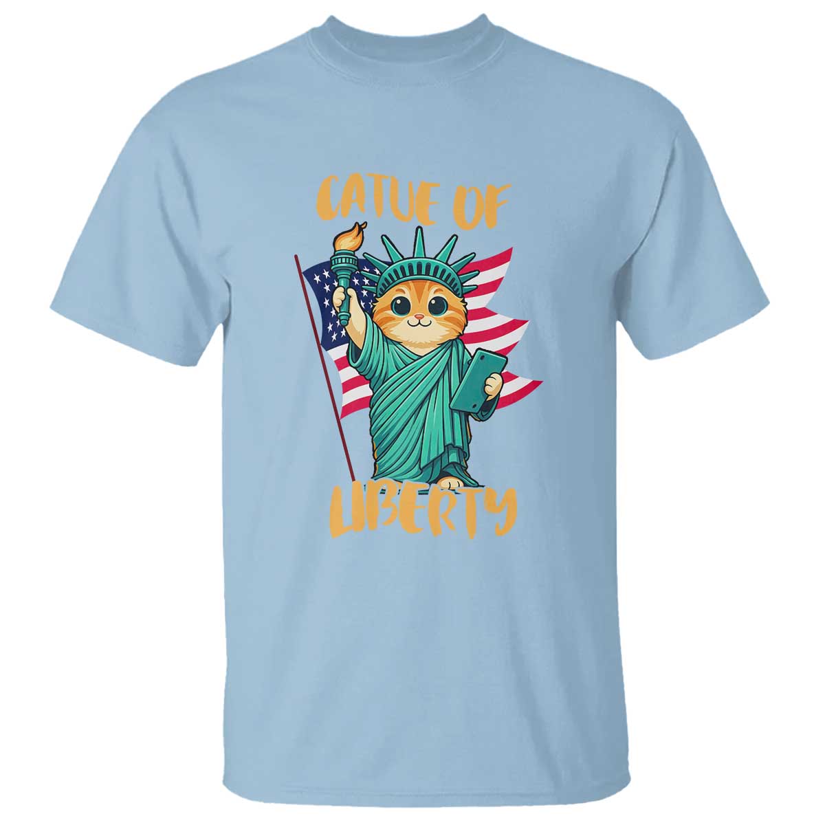 Cat Statue Of Liberty T Shirt Patriotic American Flag - Wonder Print Shop