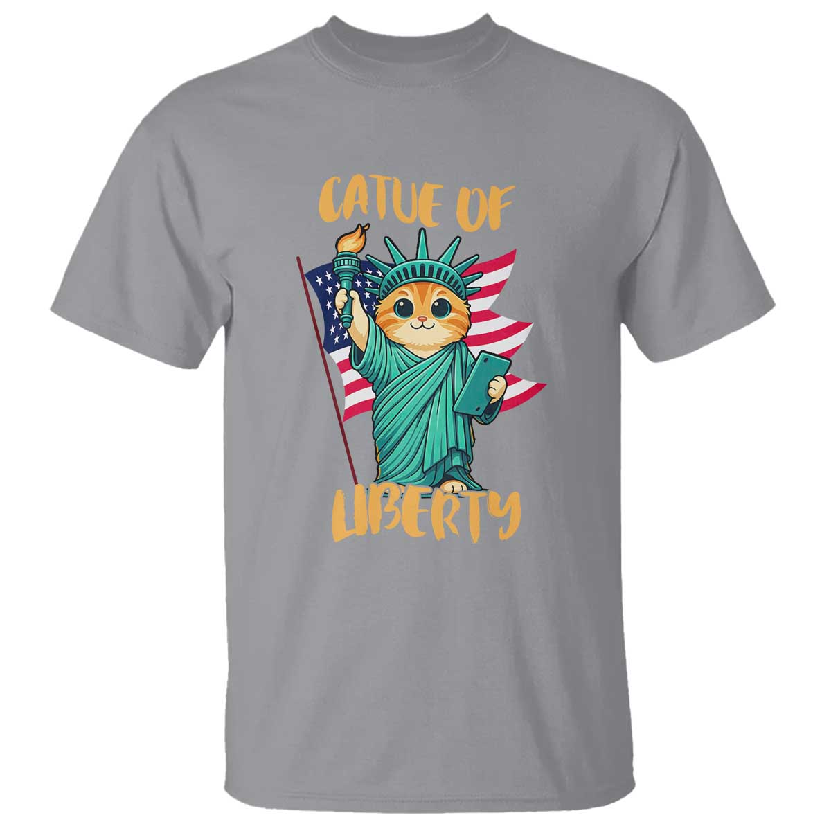 Cat Statue Of Liberty T Shirt Patriotic American Flag - Wonder Print Shop
