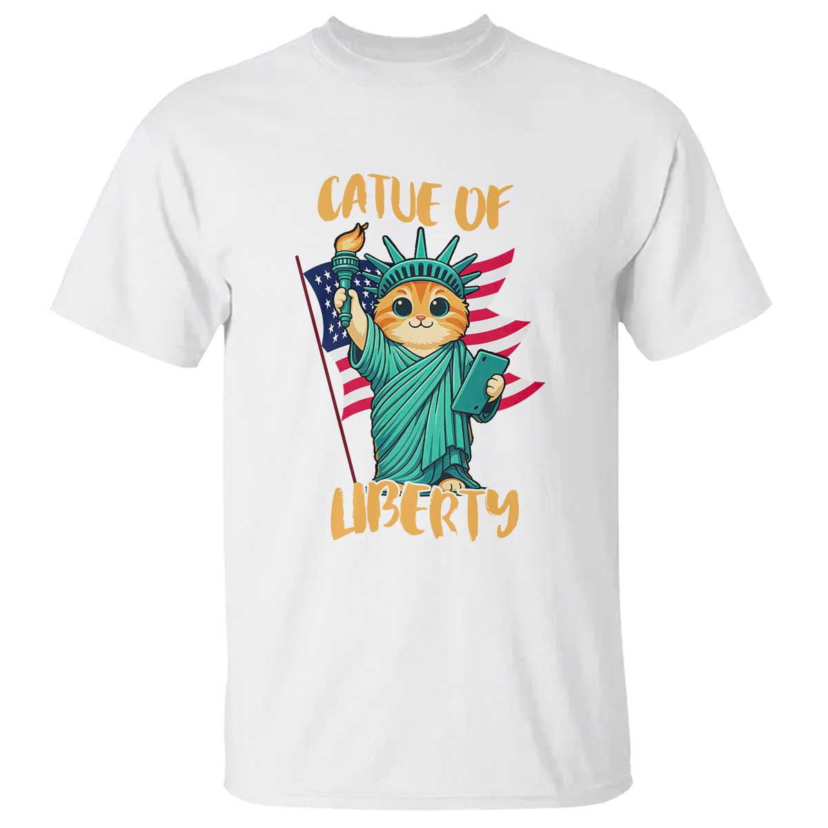 Cat Statue Of Liberty T Shirt Patriotic American Flag - Wonder Print Shop