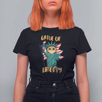 Cat Statue Of Liberty T Shirt For Women Patriotic American Flag - Wonder Print Shop