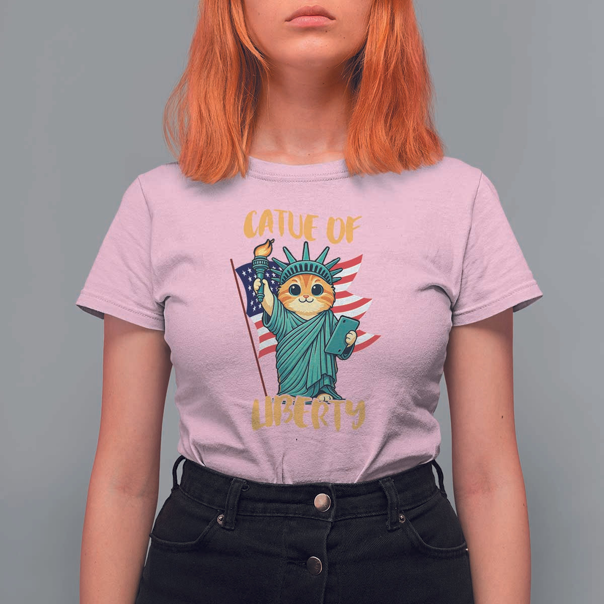Cat Statue Of Liberty T Shirt For Women Patriotic American Flag - Wonder Print Shop