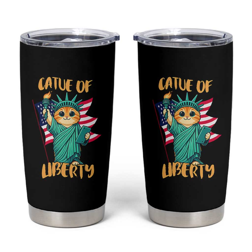 Cat Statue Of Liberty Tumbler Cup Patriotic American Flag