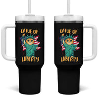 Cat Statue Of Liberty Tumbler With Handle Patriotic American Flag
