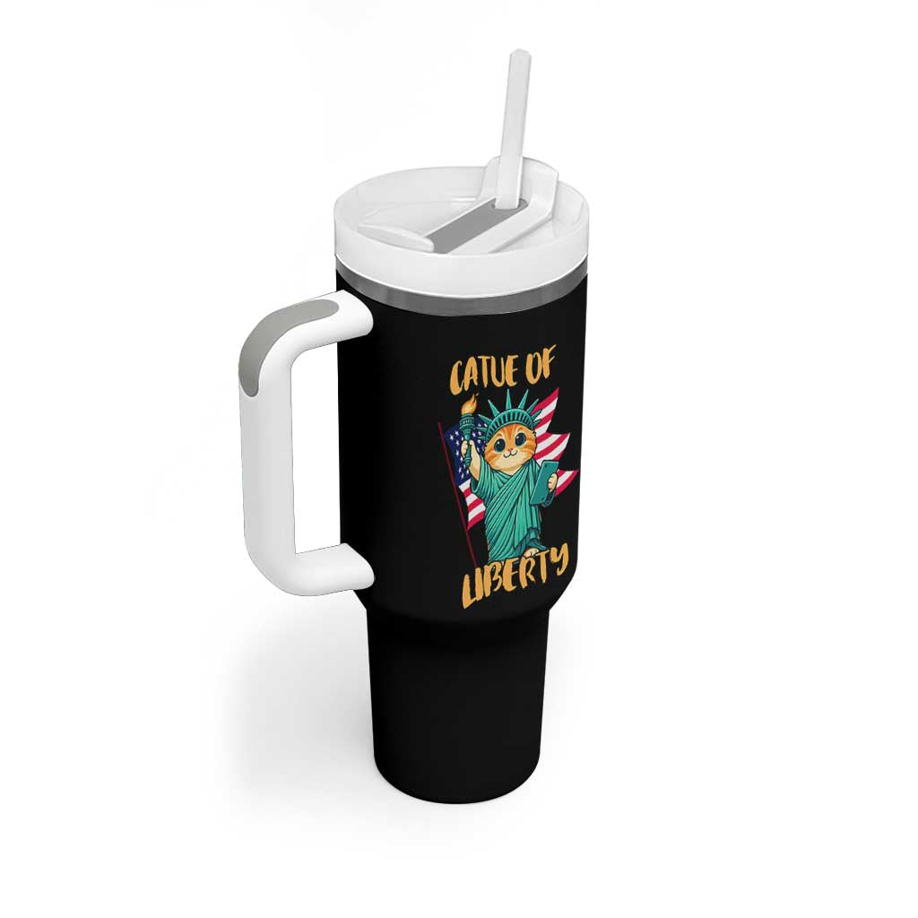 Cat Statue Of Liberty Tumbler With Handle Patriotic American Flag