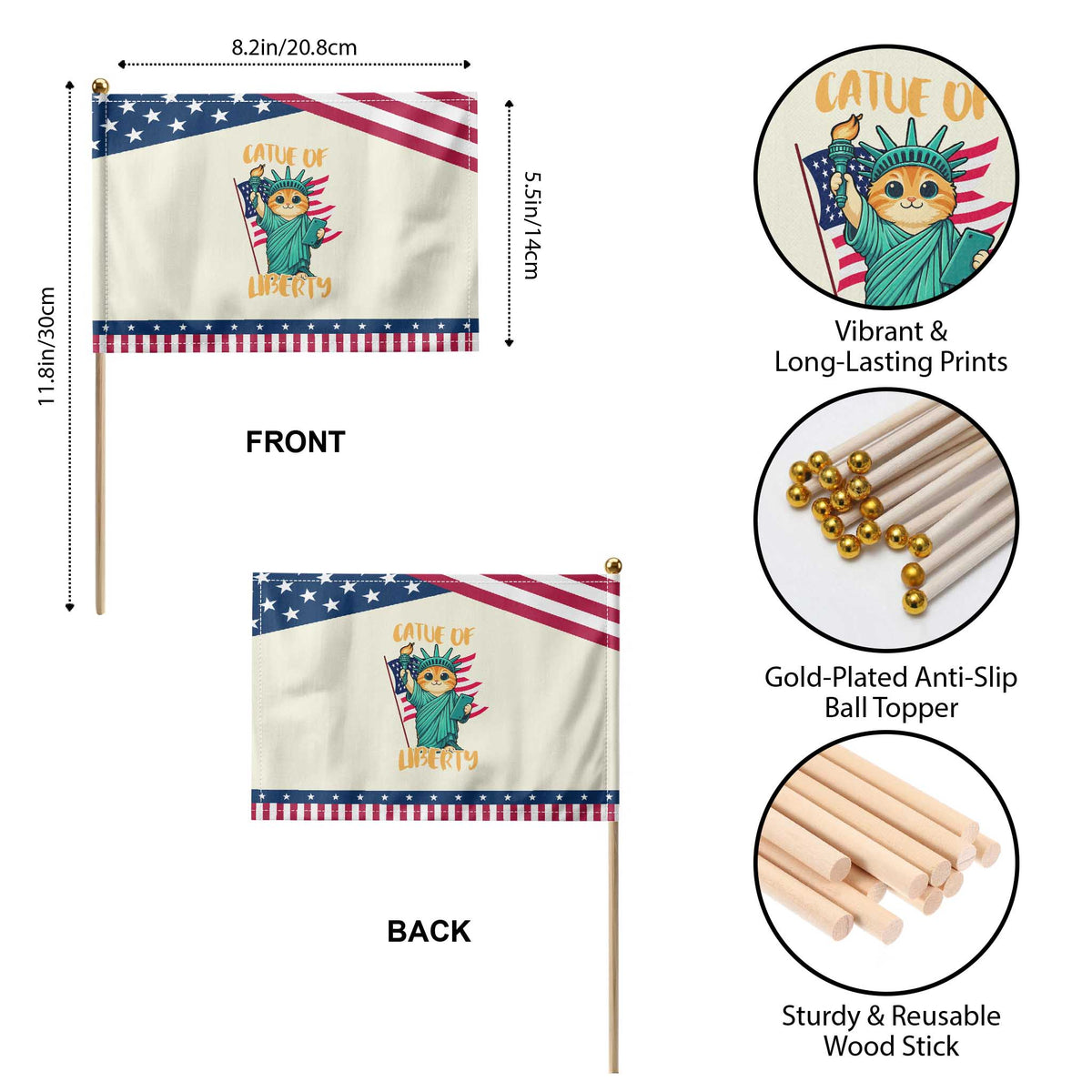 Cat Statue Of Liberty Patriotic Handheld Flag Patriotic American Flag TS12