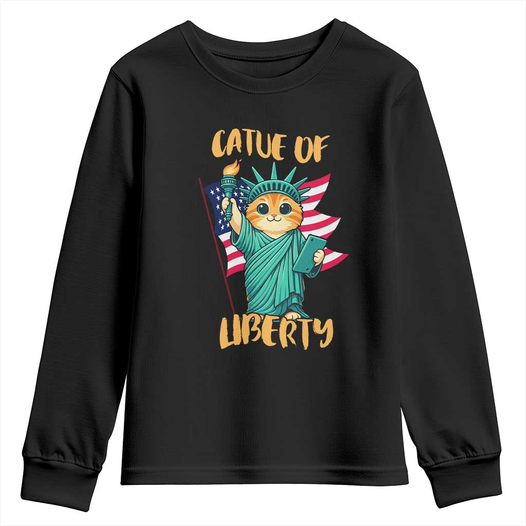 Cat Statue Of Liberty Youth Sweatshirt Patriotic American Flag - Wonder Print Shop