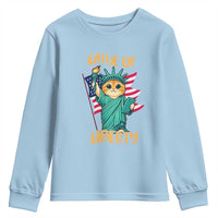 Cat Statue Of Liberty Youth Sweatshirt Patriotic American Flag - Wonder Print Shop
