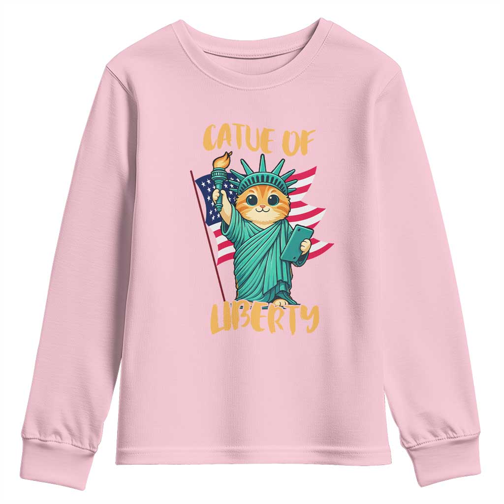 Cat Statue Of Liberty Youth Sweatshirt Patriotic American Flag - Wonder Print Shop