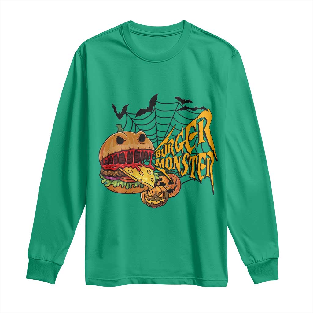 Halloween Burger Monster Long Sleeve Shirt Scary Foodies - Wonder Print Shop