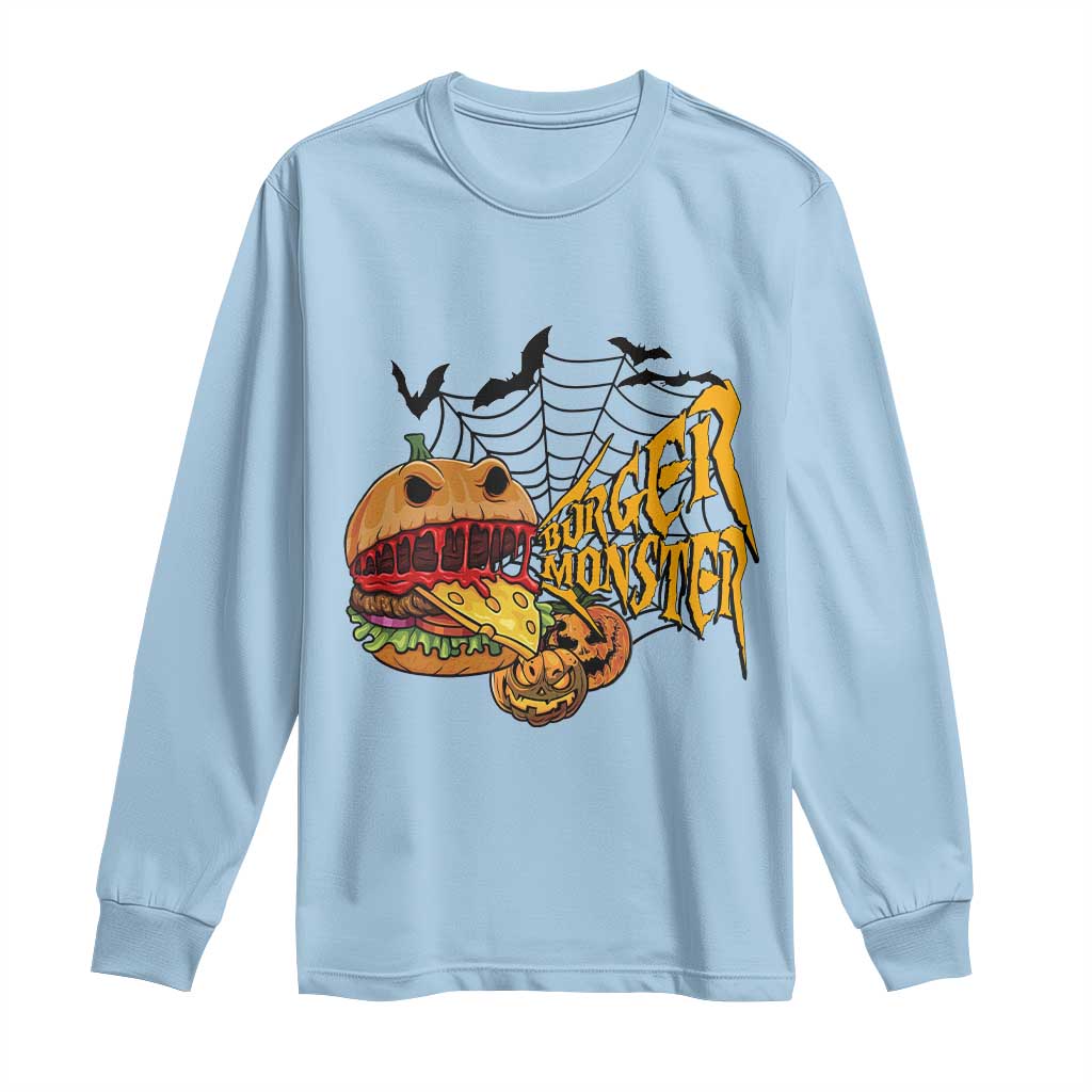 Halloween Burger Monster Long Sleeve Shirt Scary Foodies - Wonder Print Shop