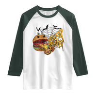 Halloween Burger Monster Raglan Shirt Scary Foodies - Wonder Print Shop