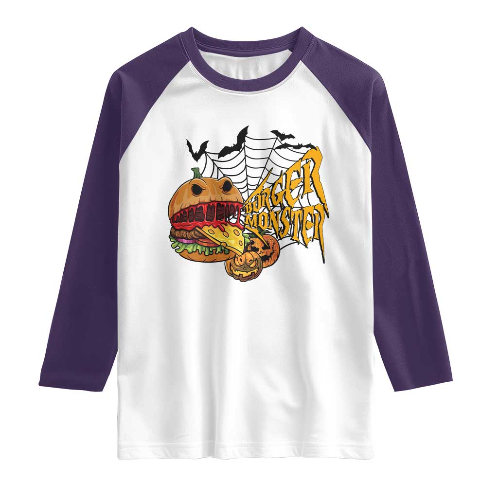 Halloween Burger Monster Raglan Shirt Scary Foodies - Wonder Print Shop