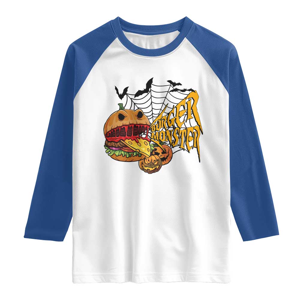 Halloween Burger Monster Raglan Shirt Scary Foodies - Wonder Print Shop